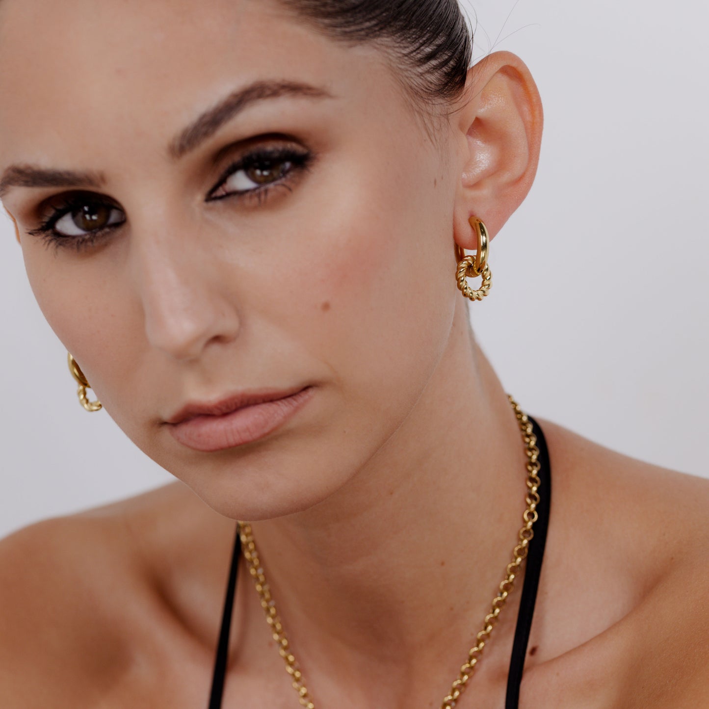 Chunky Twisted Donut Hoop Set Medium Oro