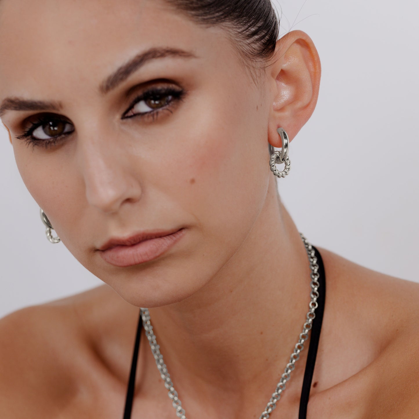 Chunky Twisted Donut Hoop Set Medium Argento