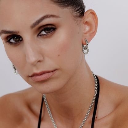 Chunky Twisted Donut Hoop Set Medium Argento