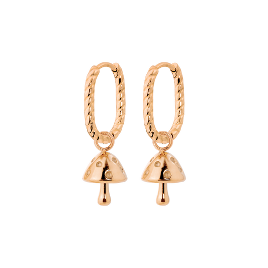 Cute Mushroom Twisted Oval Hoop Set Baby Oro Rosa