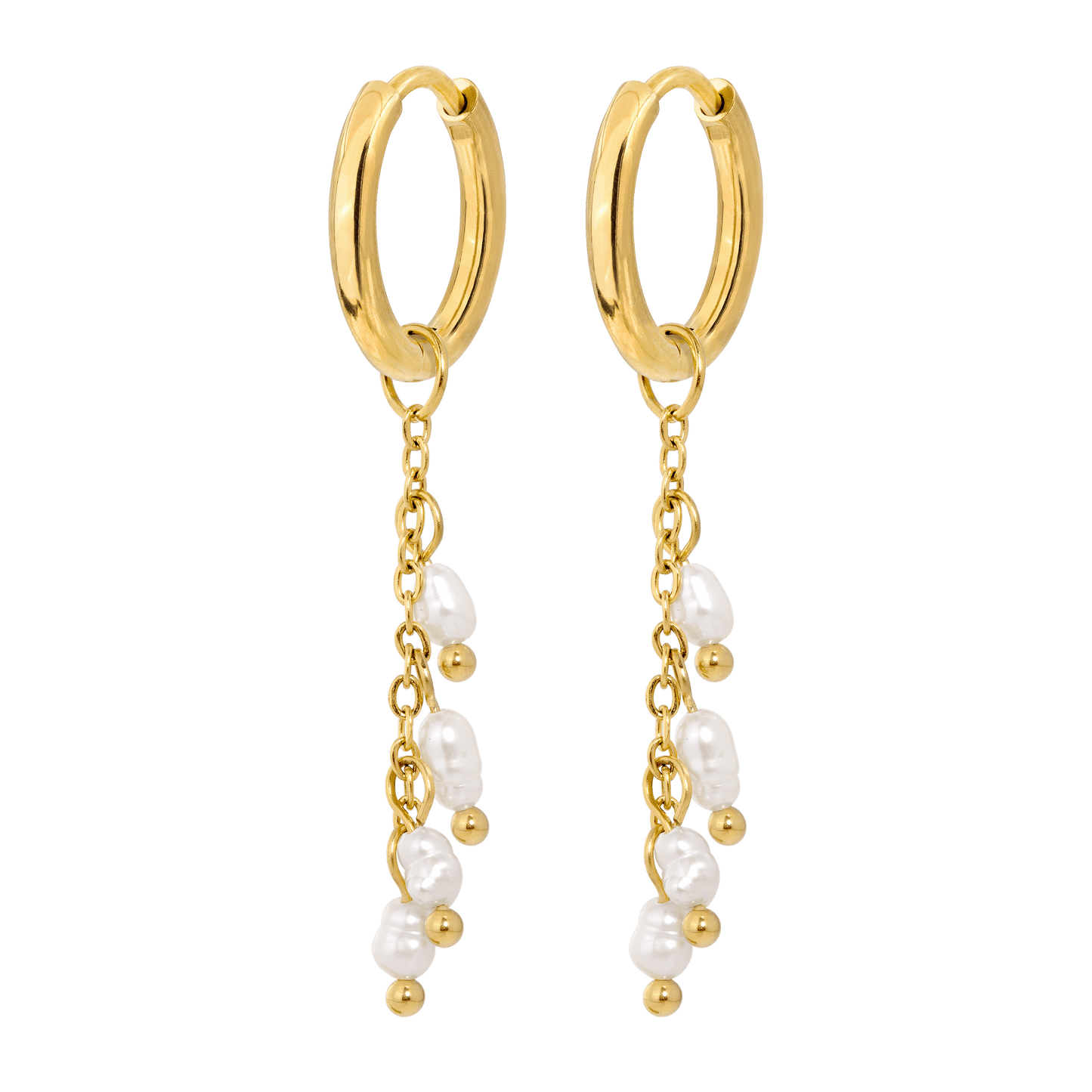 Pearl Chain Hoop Set Small Oro