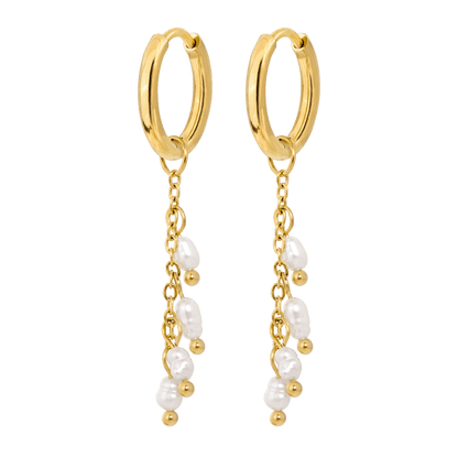Pearl Chain Hoop Set Small Oro