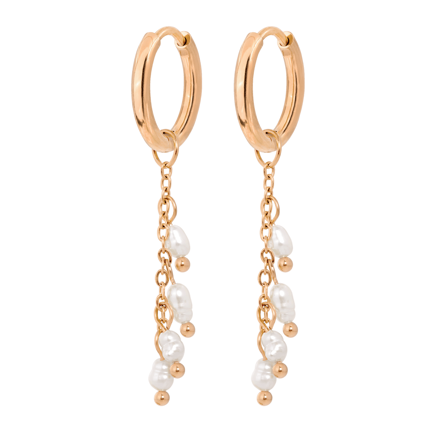 Pearl Chain Hoop Set Small Oro Rosa