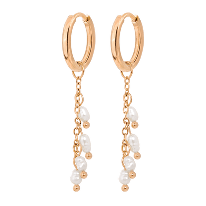 Pearl Chain Hoop Set Small Oro Rosa