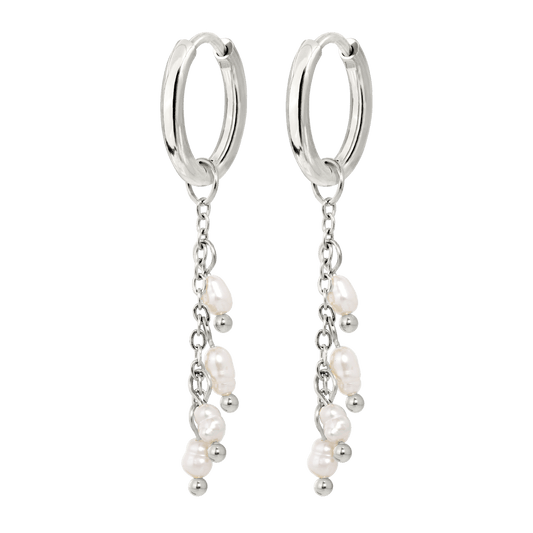 Pearl Chain Hoop Set Small Argento