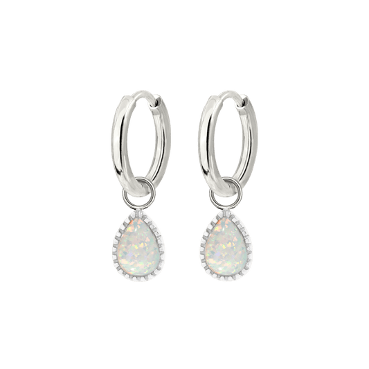 Opal Tear Hoop Set Argento