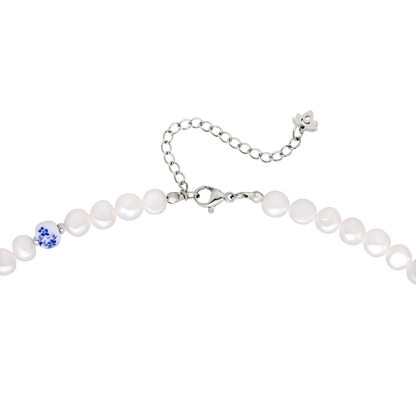 Flower Tile Pearl Collana Argento