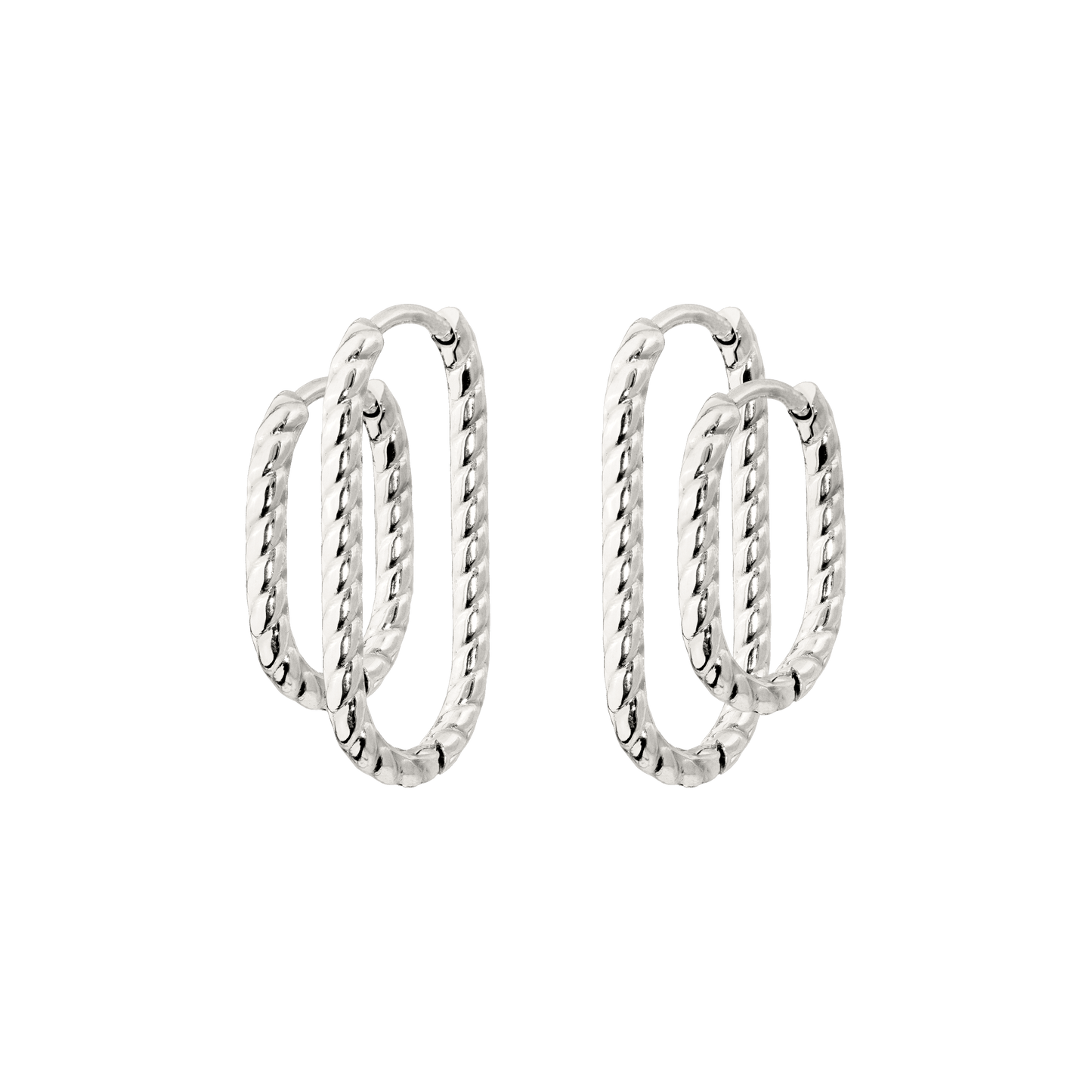 Oval Twisted Hoop Set Argento