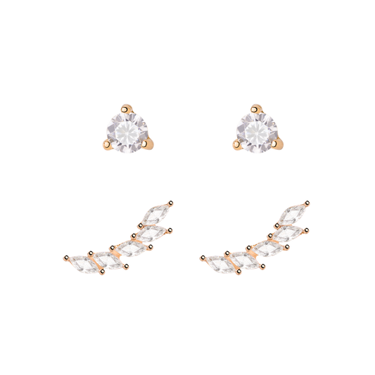 Sparkle Leaf Orecchini Bundle Oro Rosa
