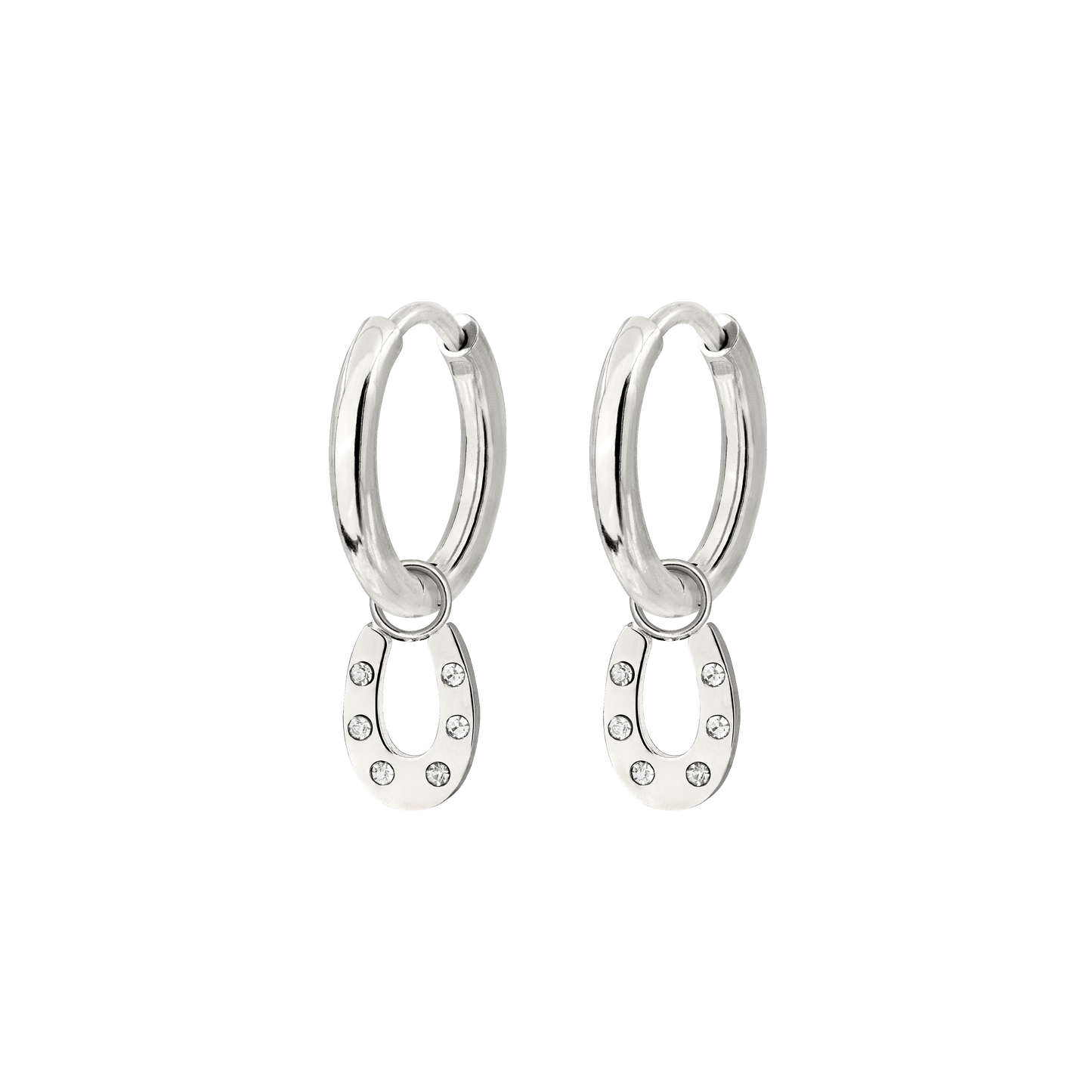 Blinged Horseshoe Hoop Set Small Argento