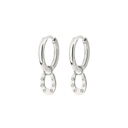 Blinged Horseshoe Hoop Set Small Argento