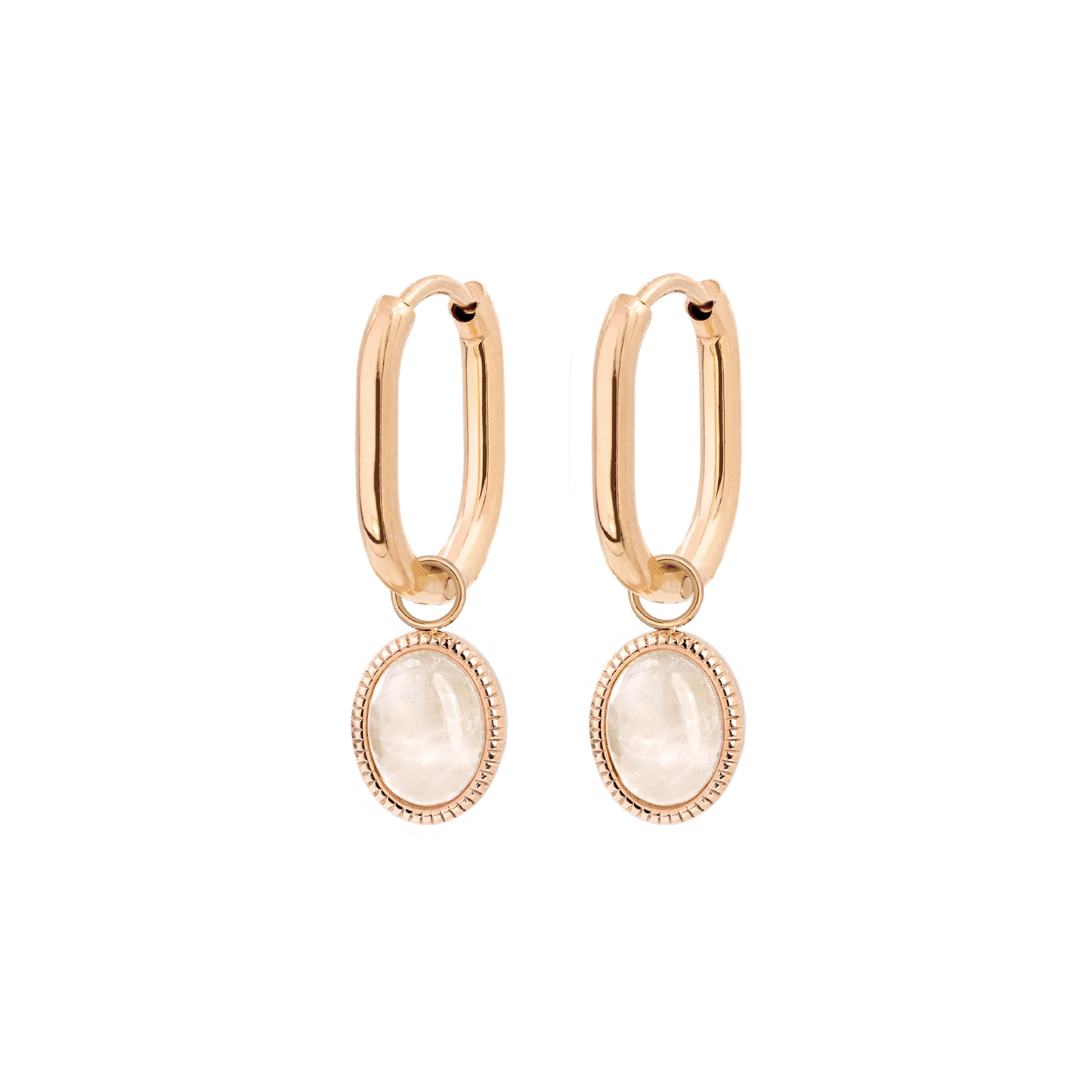 Blush Quartz Oval Hoop Set Baby Oro Rosa