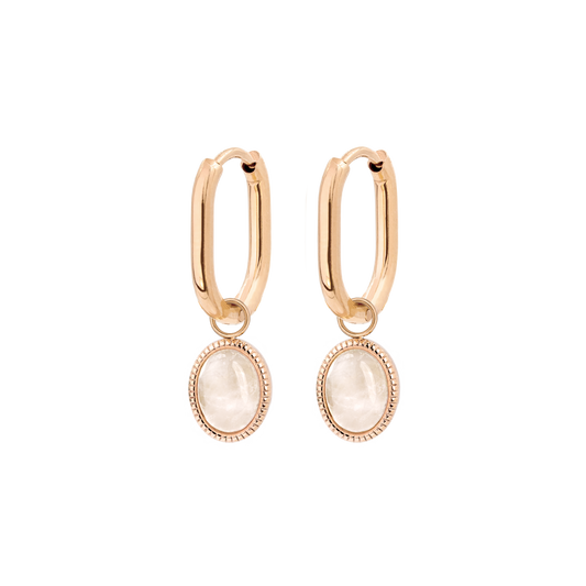 Blush Quartz Oval Hoop Set Baby Oro Rosa