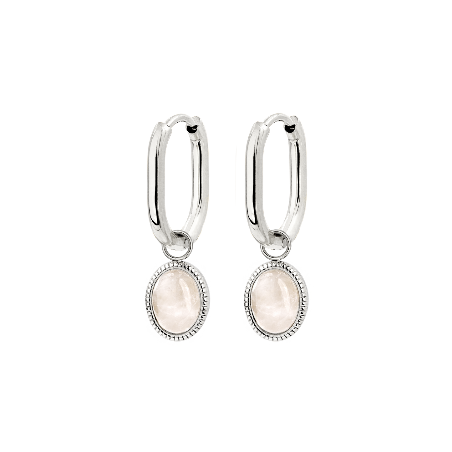 Blush Quartz Oval Hoop Set Baby Argento