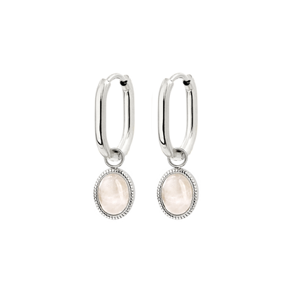 Blush Quartz Oval Hoop Set Baby Argento