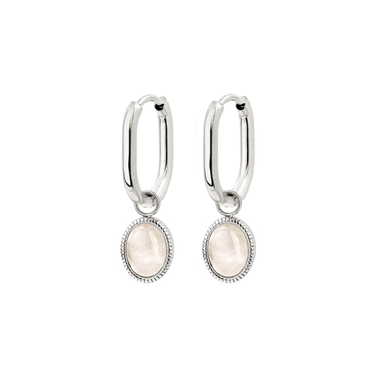 Blush Quartz Oval Hoop Set Baby Argento