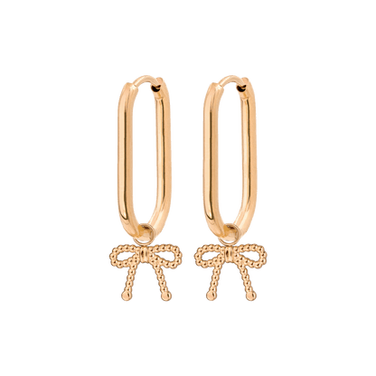Dotted Ribbon Oval Hoop Set Small Oro Rosa