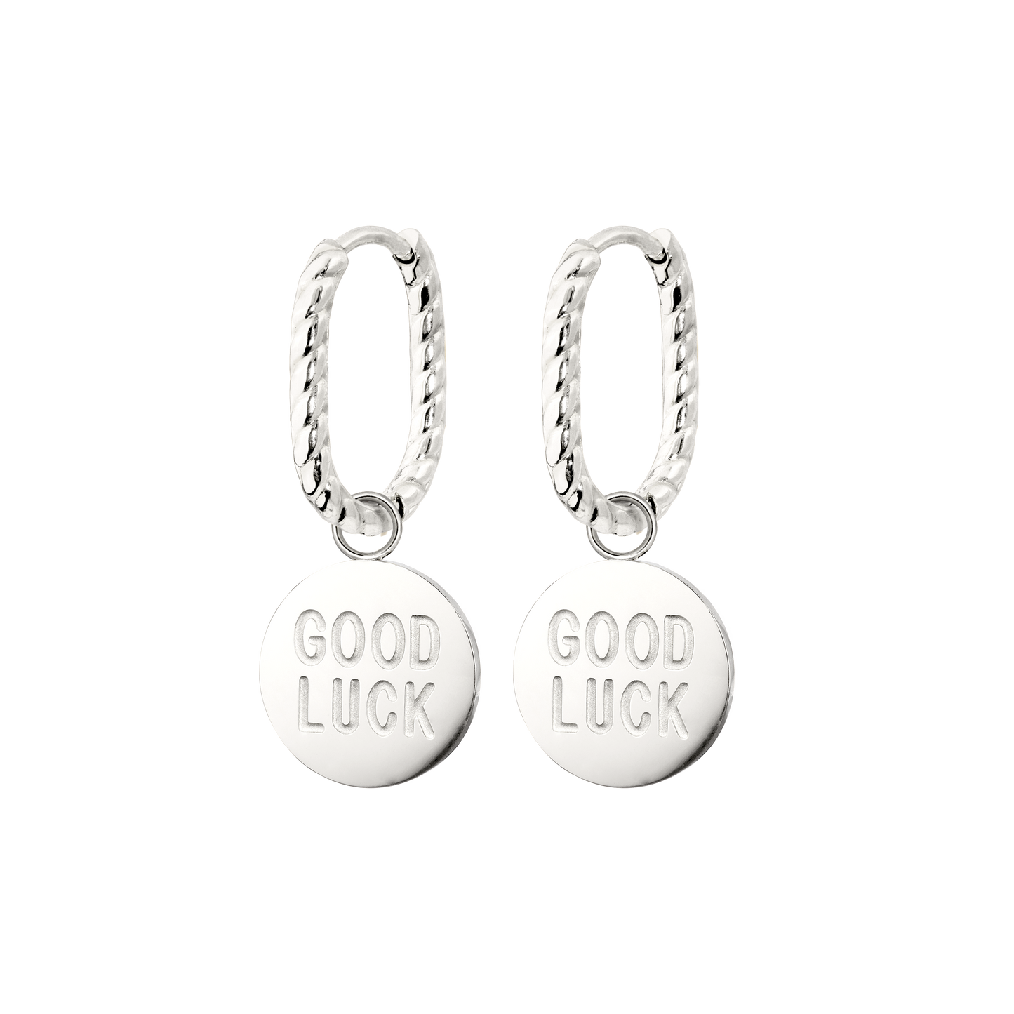 Good Luck Coin Oval Twisted Hoop Set Baby Argento