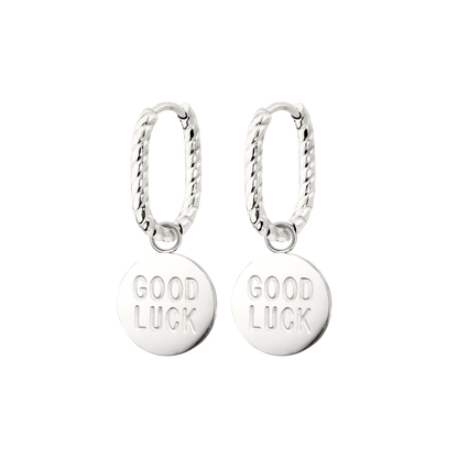 Good Luck Coin Oval Twisted Hoop Set Baby Argento