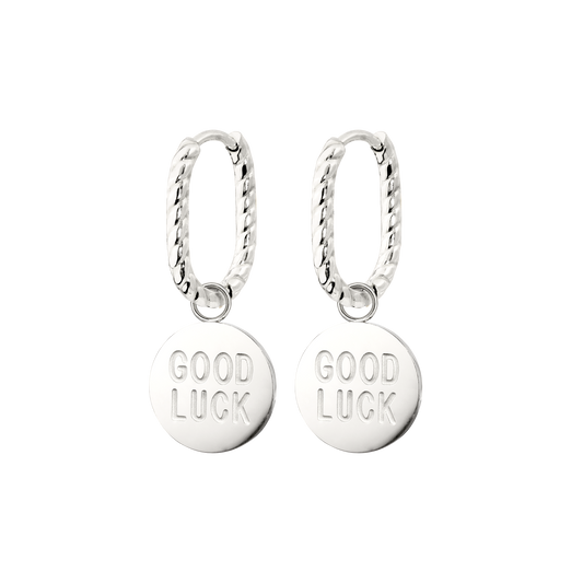 Good Luck Coin Oval Twisted Hoop Set Baby Argento