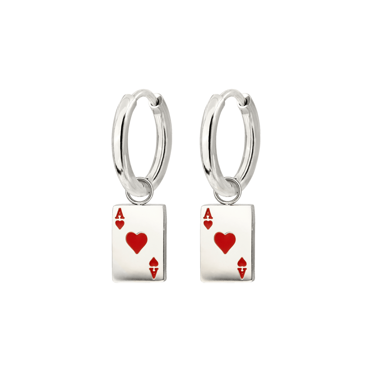 Red Ace Hoop Set Small Argento