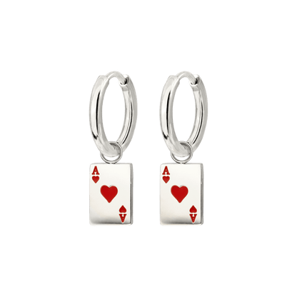 Red Ace Hoop Set Small Argento