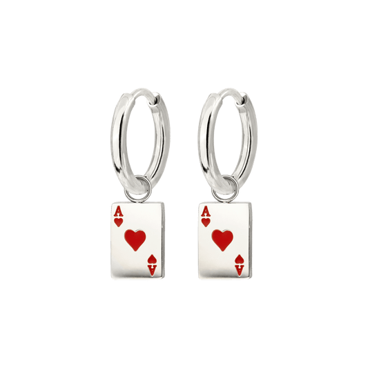 Red Ace Hoop Set Small Argento