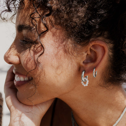 Pearly Donut Hoop Set Argento