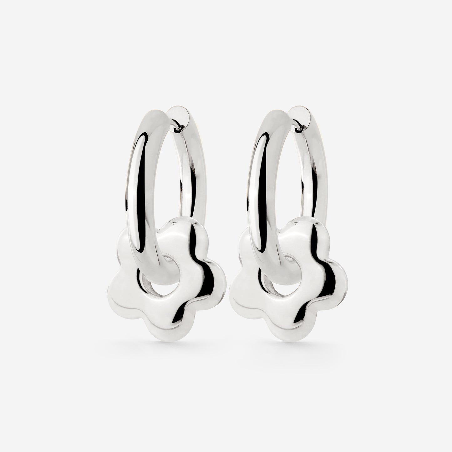 Chunky Bubble Flower Hoop Set Medium Argento