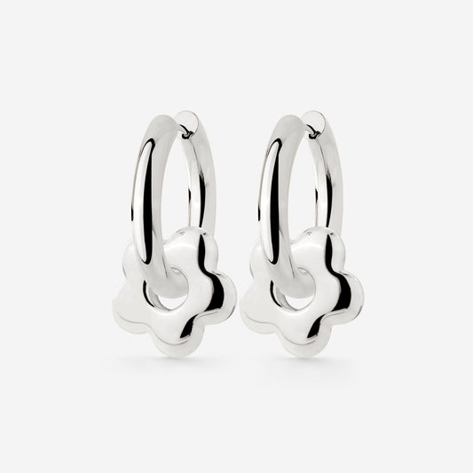 Chunky Bubble Flower Hoop Set Medium Argento