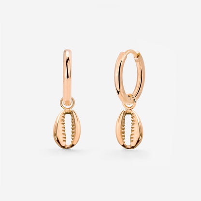 Cowrie Shell Hoop Set Small Oro Rosa