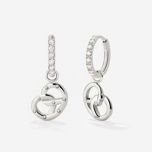 Bedazzled Pretzel Glimmer Hoop Set Small Argento