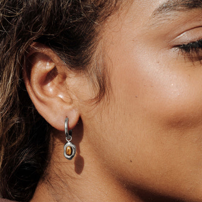 Tiger's Eye Hoop Set Small Argento