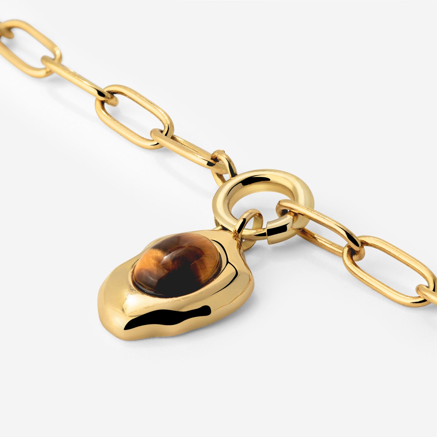 Tiger's Eye Oval Links Collana Set Oro