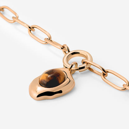 Tiger's Eye Oval Links Collana Set Oro Rosa