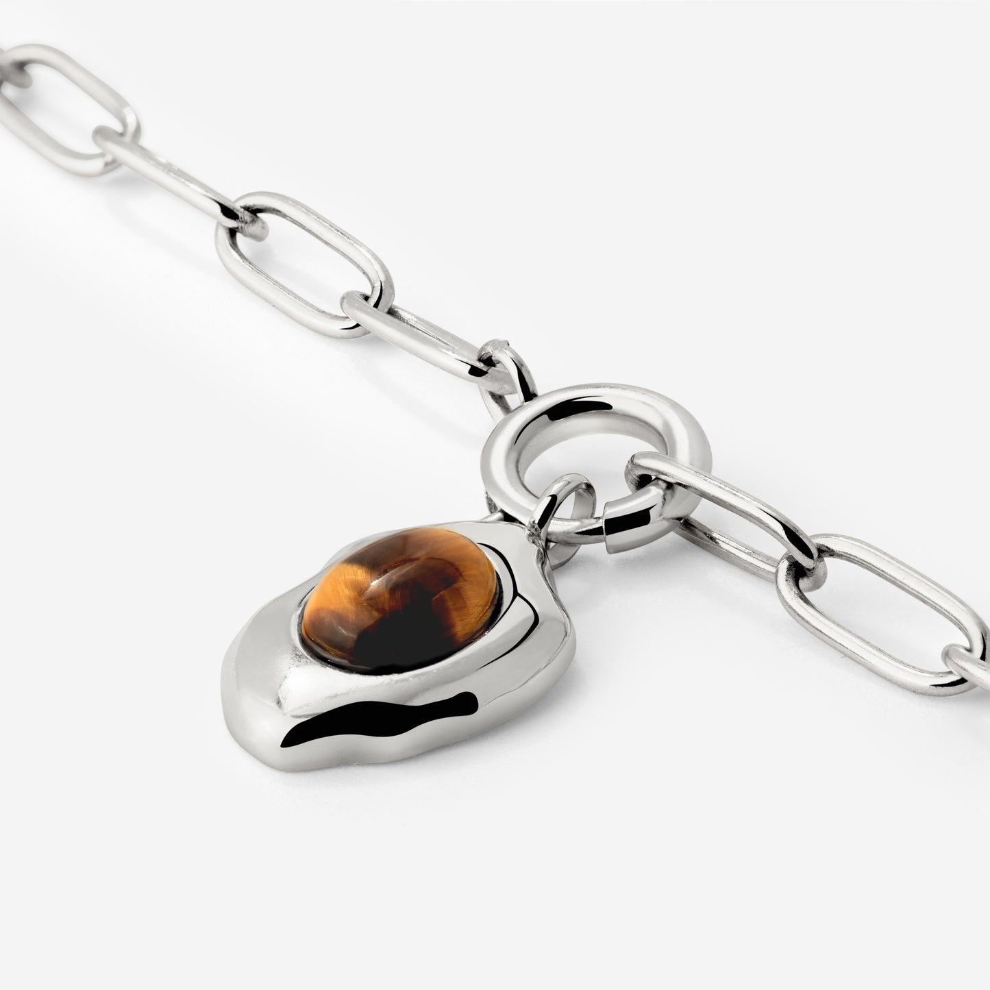Tiger's Eye Oval Links Collana Set Argento