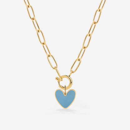 Blue Heart Oval Links Collana Set Oro