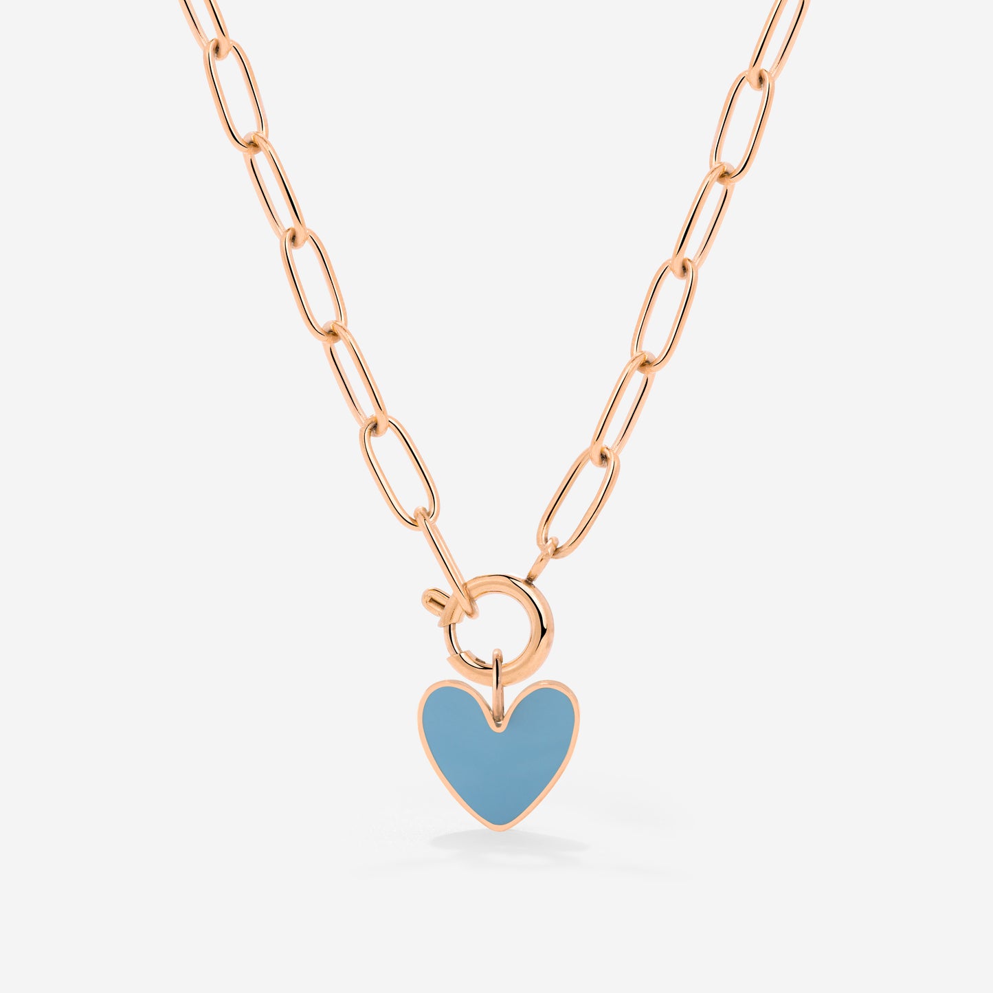 Blue Heart Oval Links Collana Set Oro Rosa