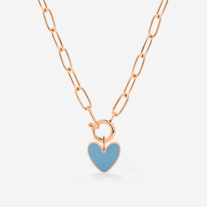 Blue Heart Oval Links Collana Set Oro Rosa