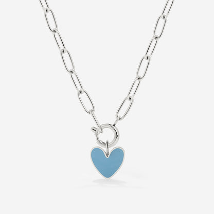 Blue Heart Oval Links Collana Set Argento
