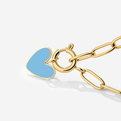 Blue Heart Oval Links Collana Set Oro