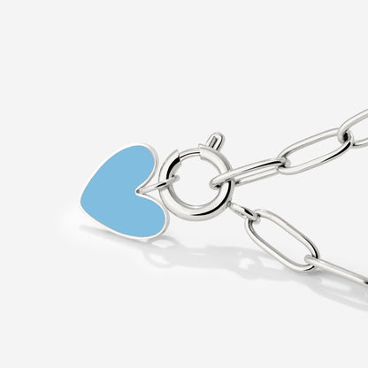 Blue Heart Oval Links Collana Set Argento