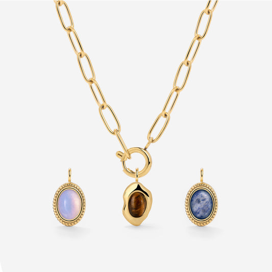 Oval Links Charm Collana Set