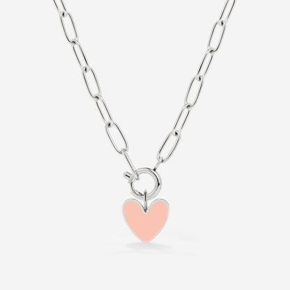 Pink Heart Oval Links Collana Set Argento