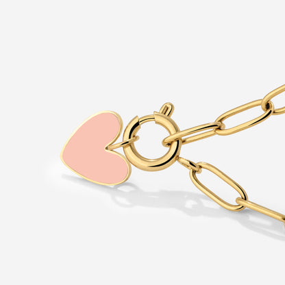 Pink Heart Oval Links Collana Set Oro