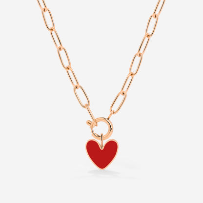 Red Heart Oval Links Collana Set Oro Rosa
