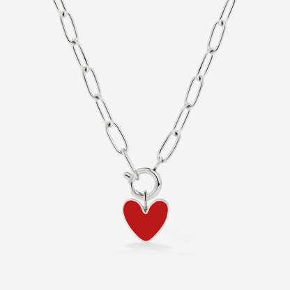 Red Heart Oval Links Collana Set Argento