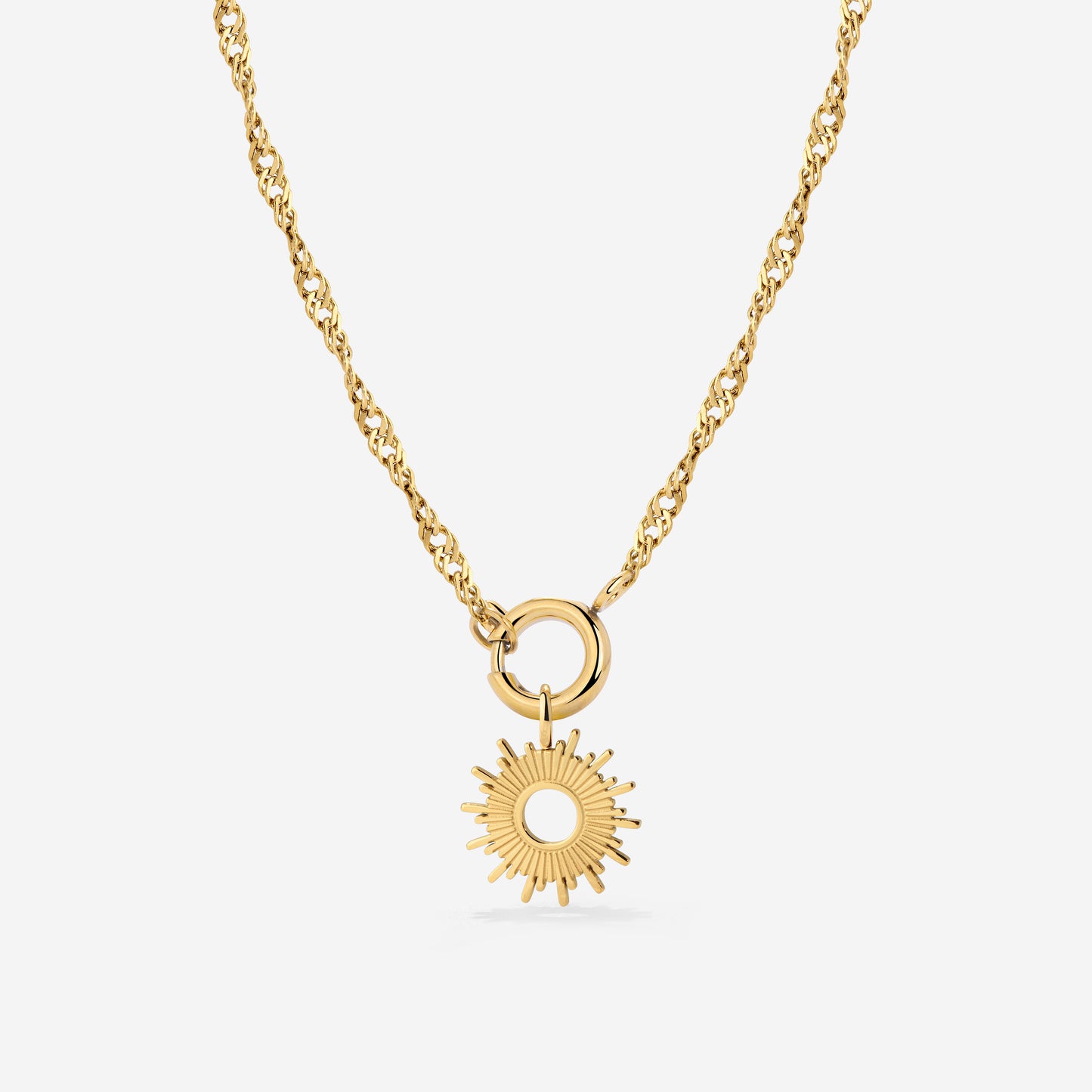 Sun Ray Singapore Chain Necklace Set Gold