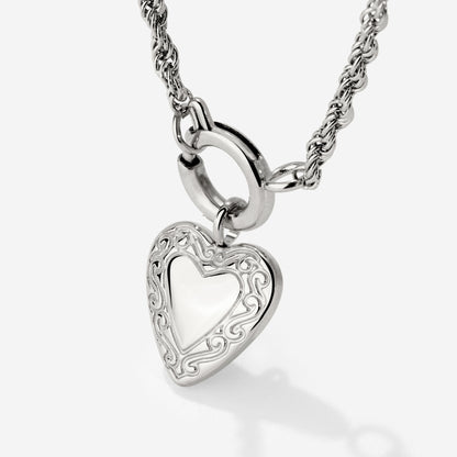 Vintage Heart Rope Chain Necklace Set Silber