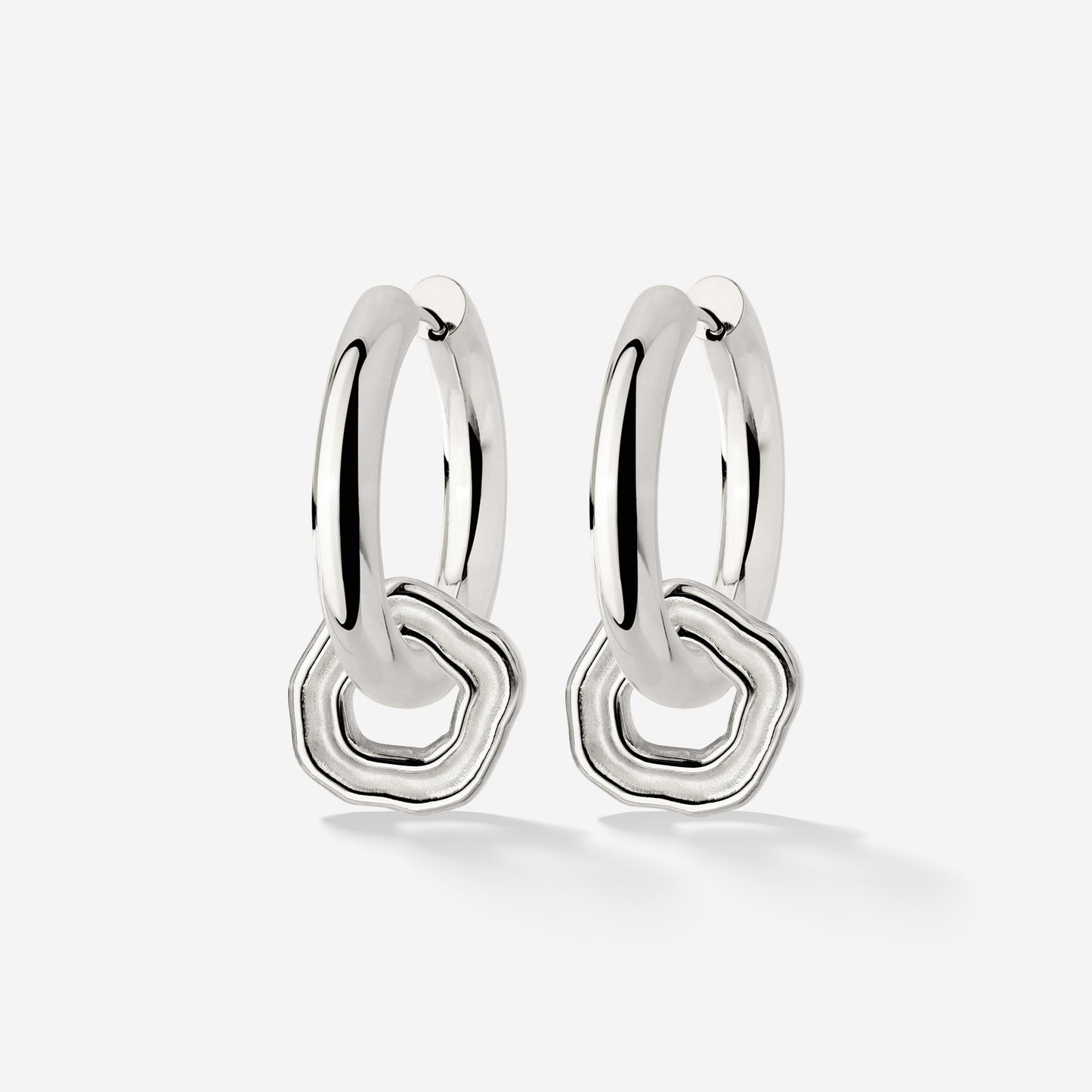 Chunky Coastal Charm Hoop Set Medium Argento